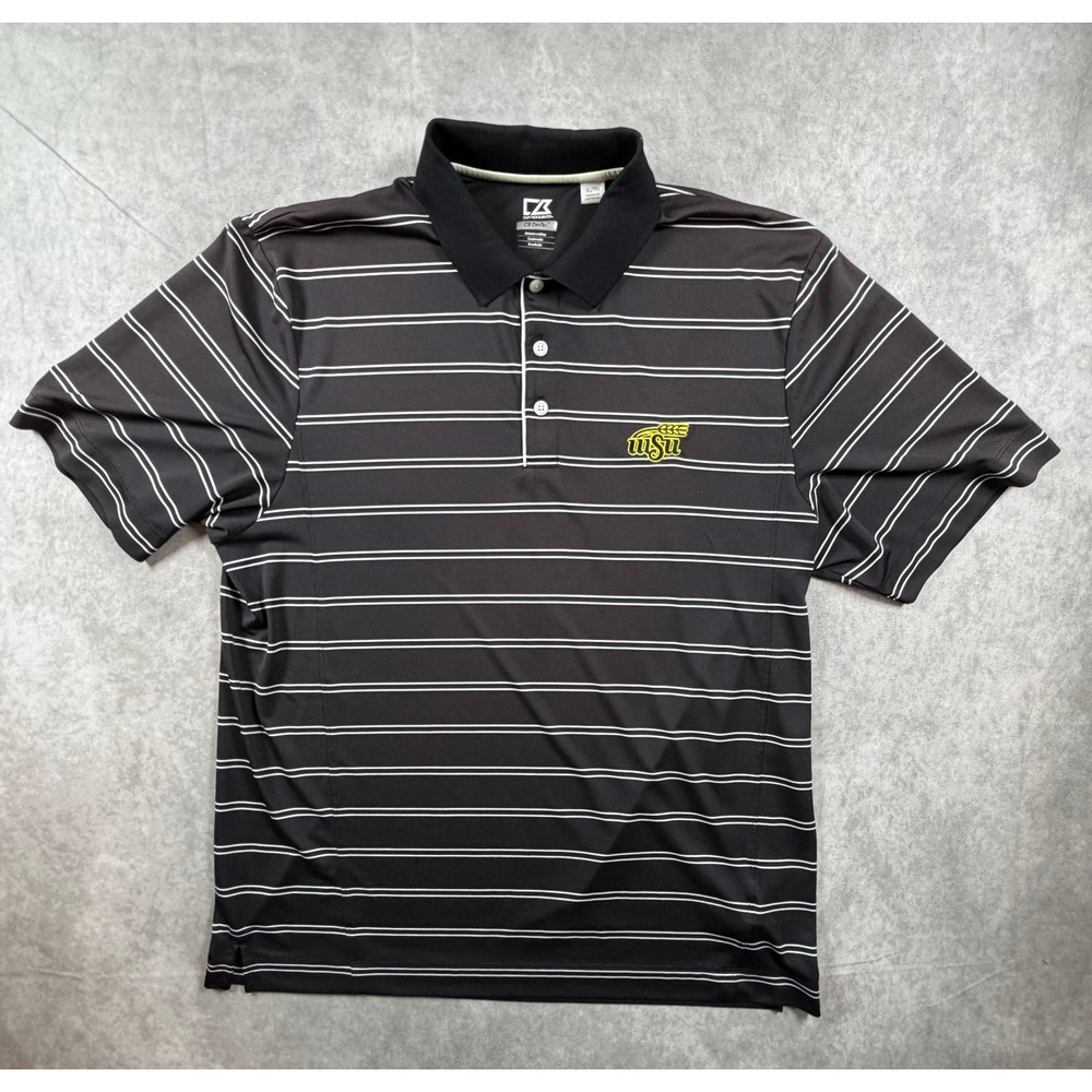 Cutter Buck Wichita State Shockers Mens XL Polo Shirt Black White Stripe DryTec